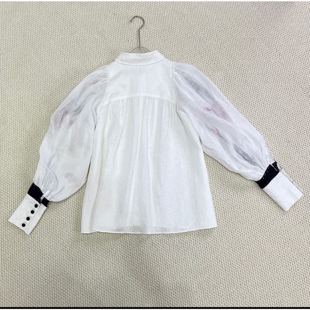 亞麻薴麻刺繡花卉長袖襯衫長裙套裝-細節圖4