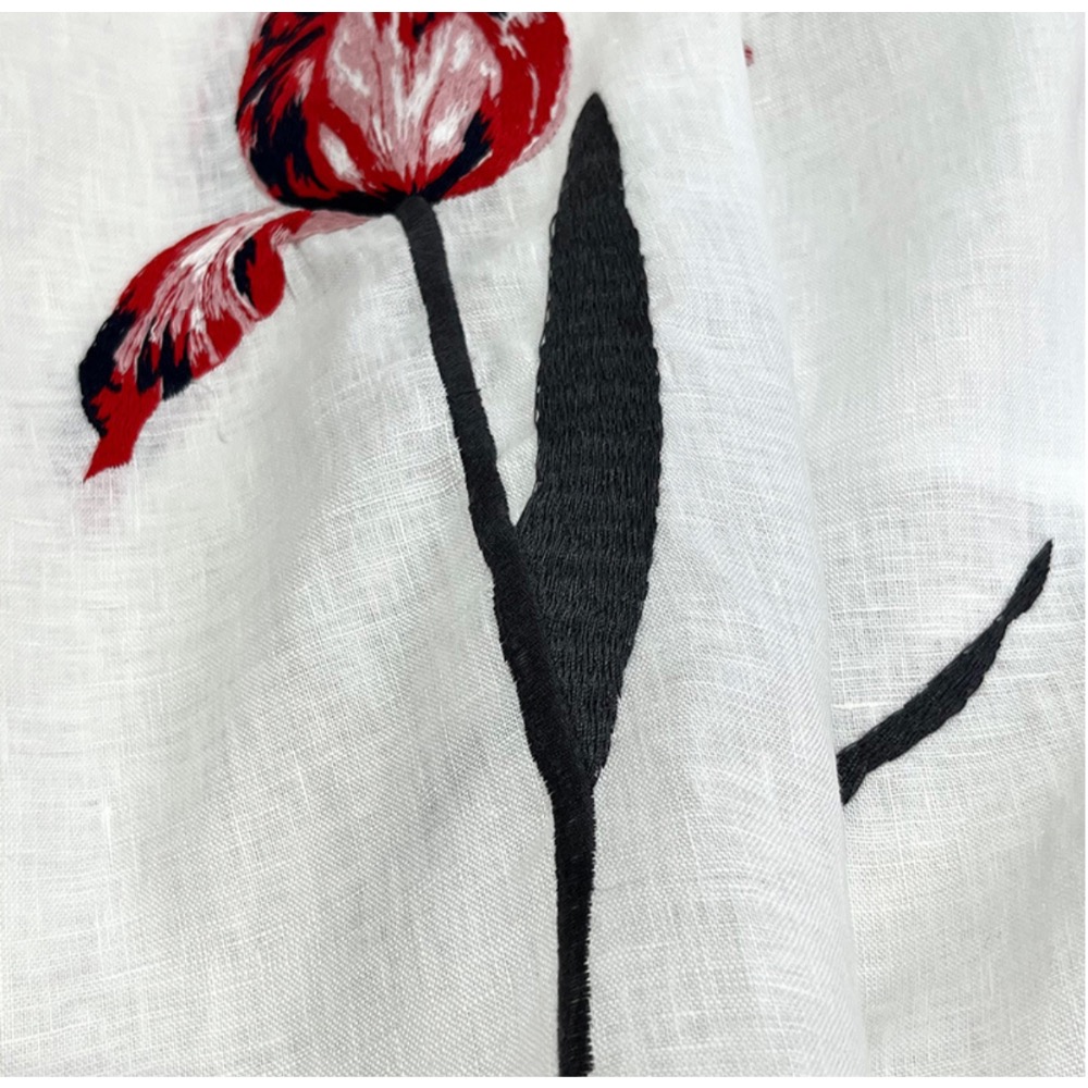 亞麻薴麻刺繡花卉長袖襯衫長裙套裝-細節圖8