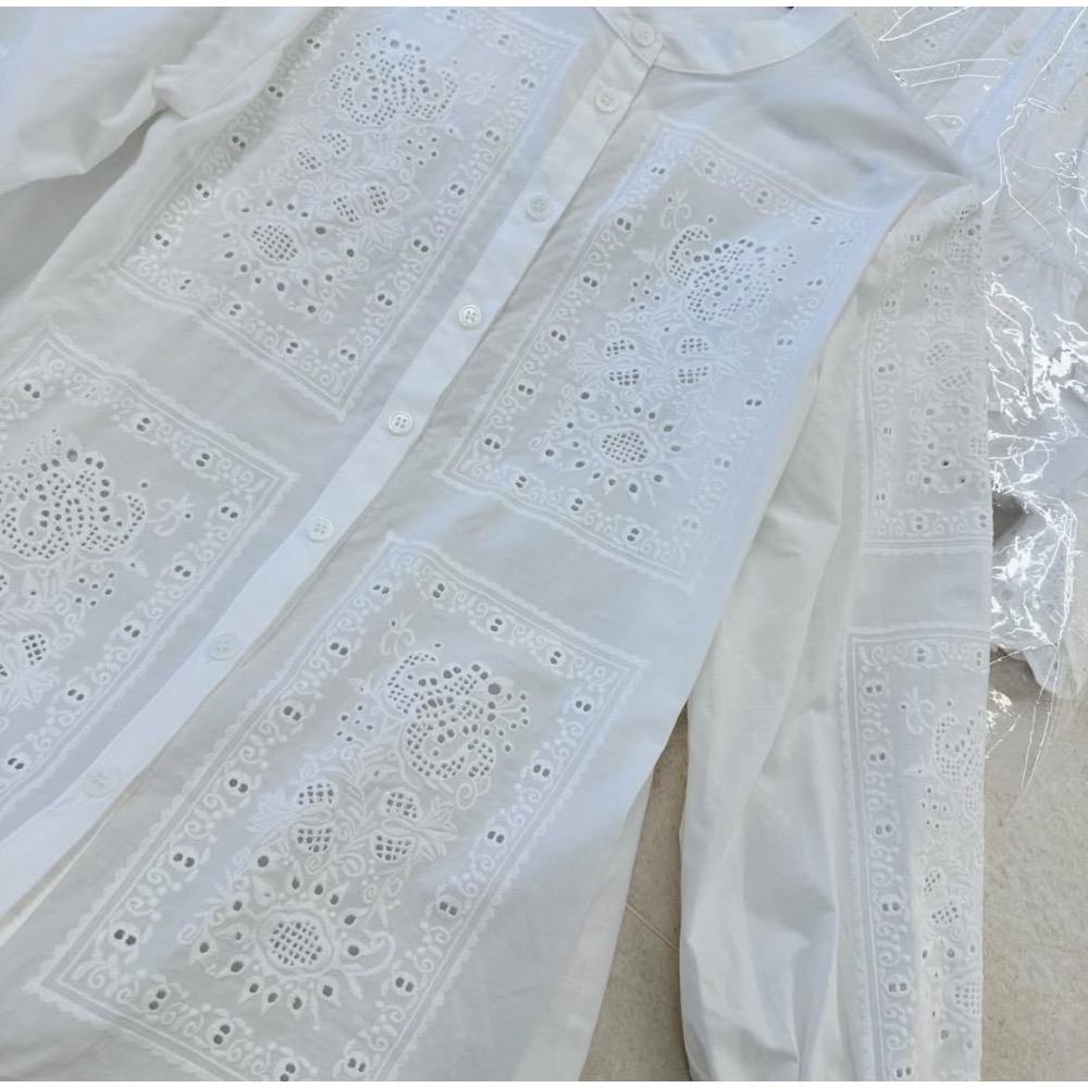 法式復古蕾絲鏤空長袖襯衫-細節圖4