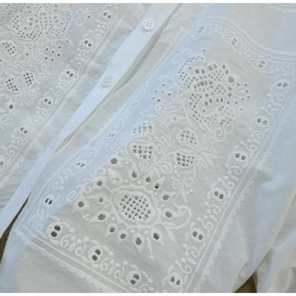 法式復古蕾絲鏤空長袖襯衫-細節圖6