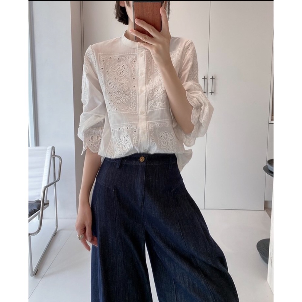 法式復古蕾絲鏤空長袖襯衫-規格圖7