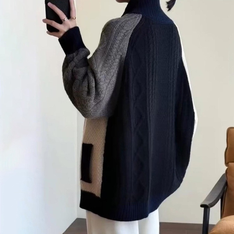 韓系撞色麻花針織羊毛外套-細節圖4