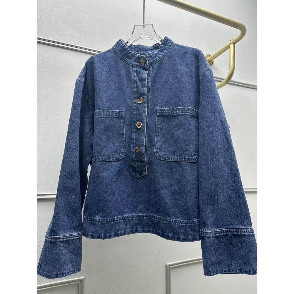 立領單排扣大口袋牛仔上衣-細節圖4