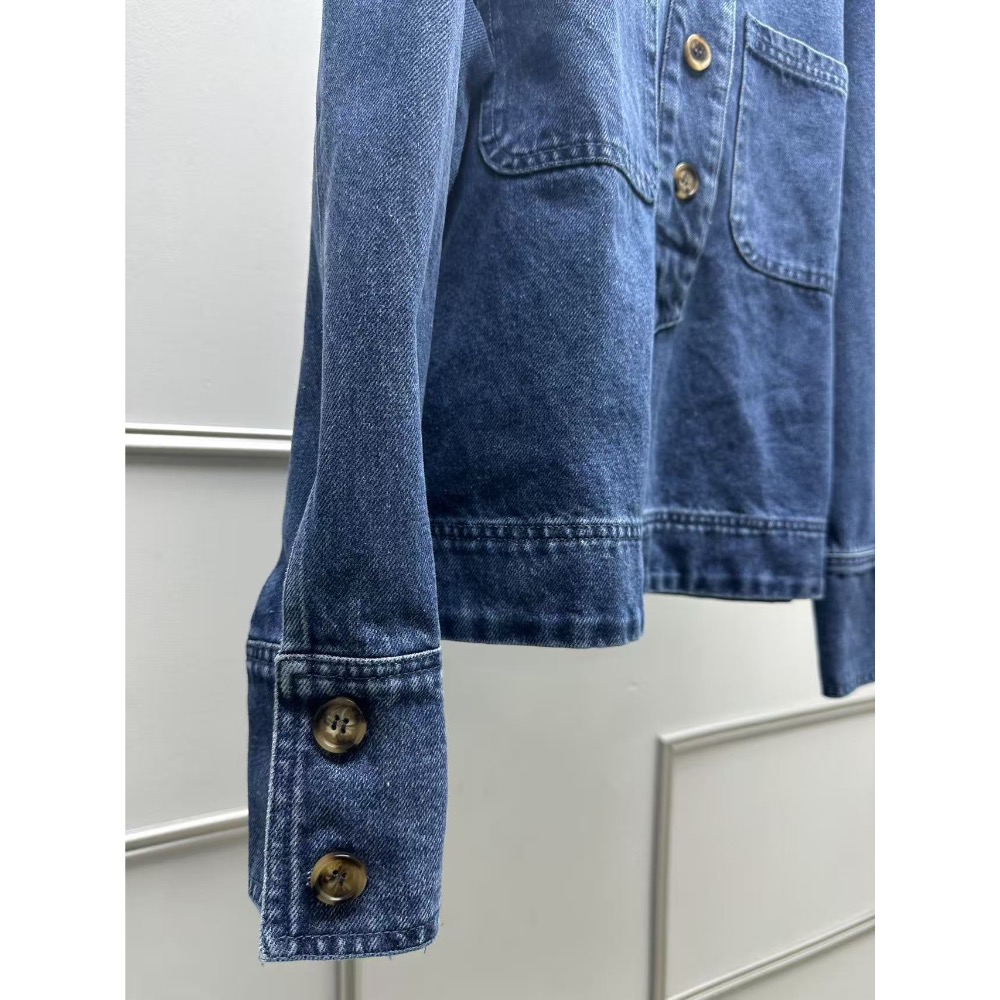 立領單排扣大口袋牛仔上衣-細節圖6