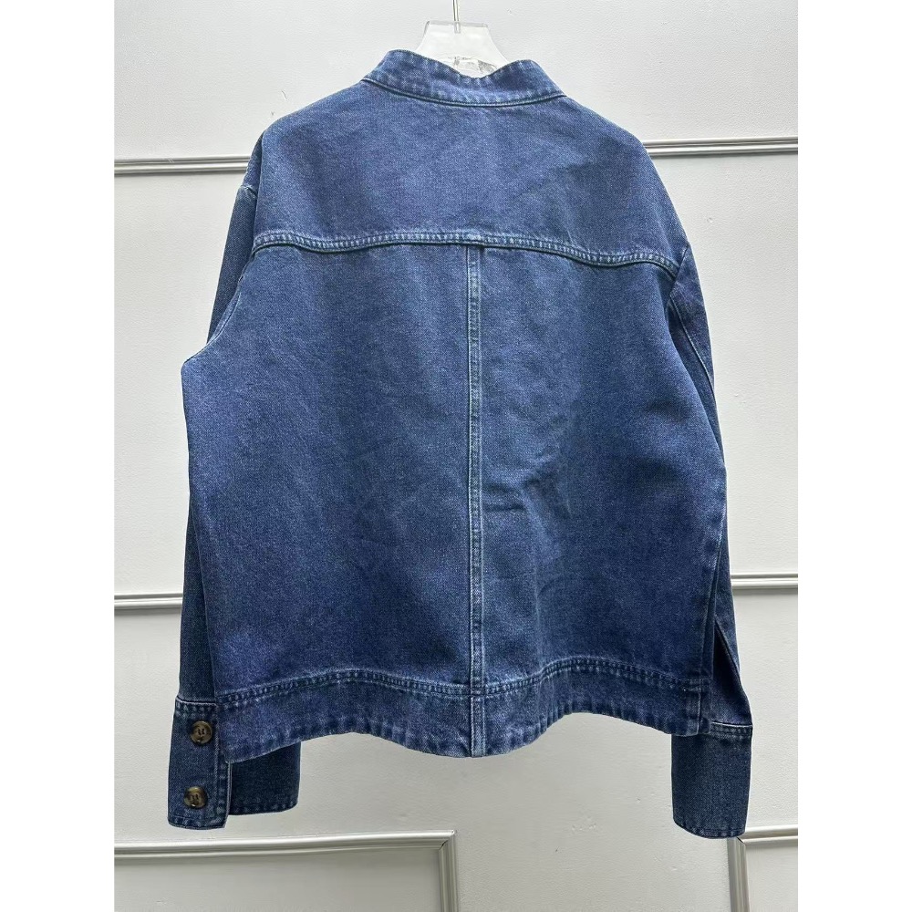 立領單排扣大口袋牛仔上衣-細節圖7