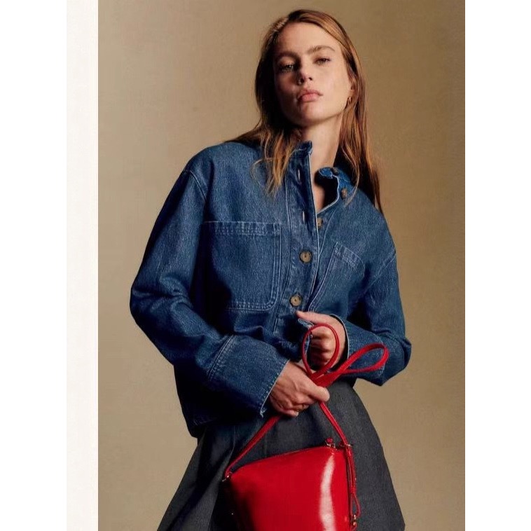 立領單排扣大口袋牛仔上衣-規格圖7