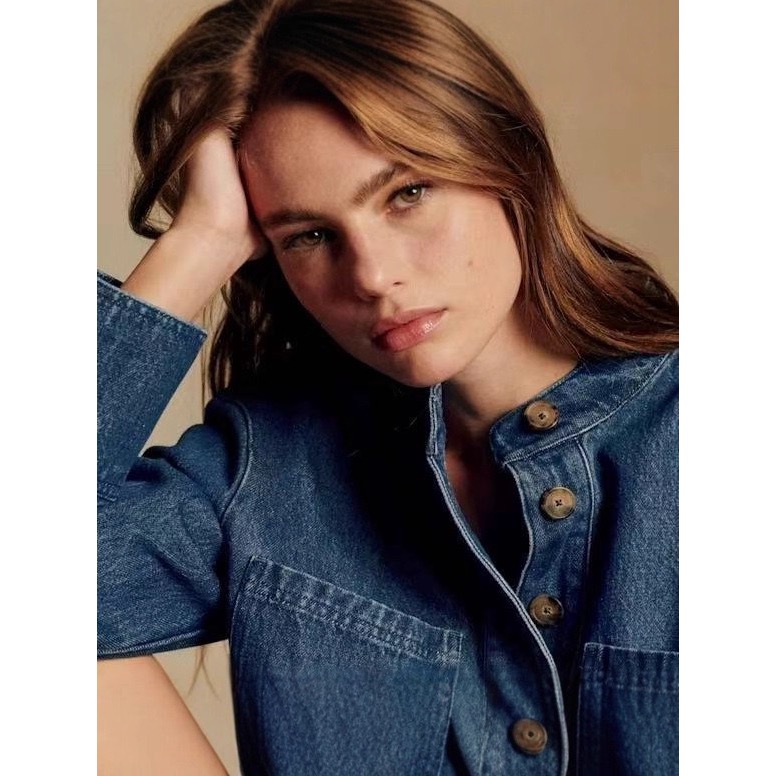 立領單排扣大口袋牛仔上衣-規格圖7