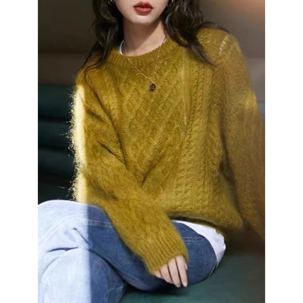 復古羊毛圓領麻花勾編毛衣-規格圖4
