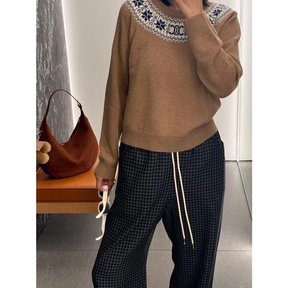 羊毛格紋寬鬆長褲-細節圖2