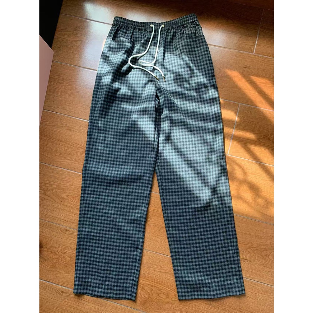 羊毛格紋寬鬆長褲-細節圖4