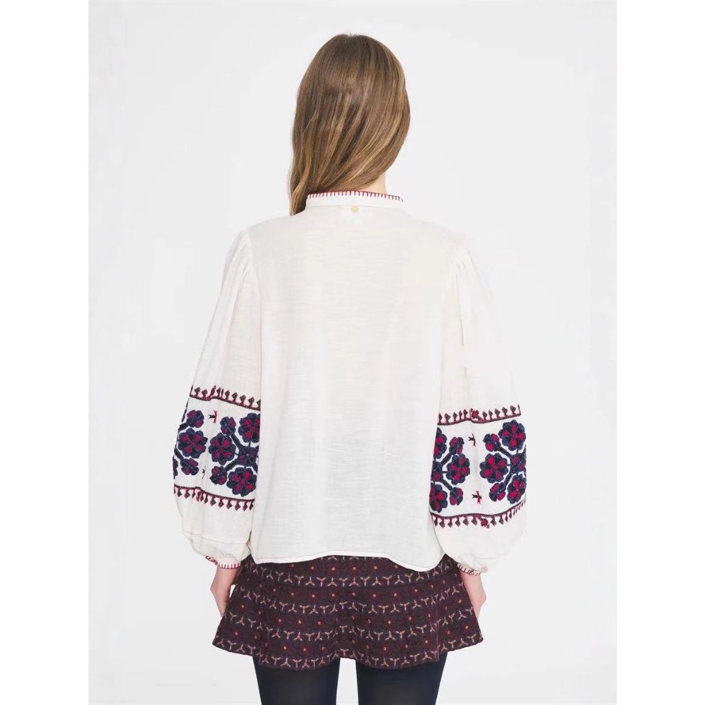 法式宮廷泡泡袖立領精繡上衣-細節圖3