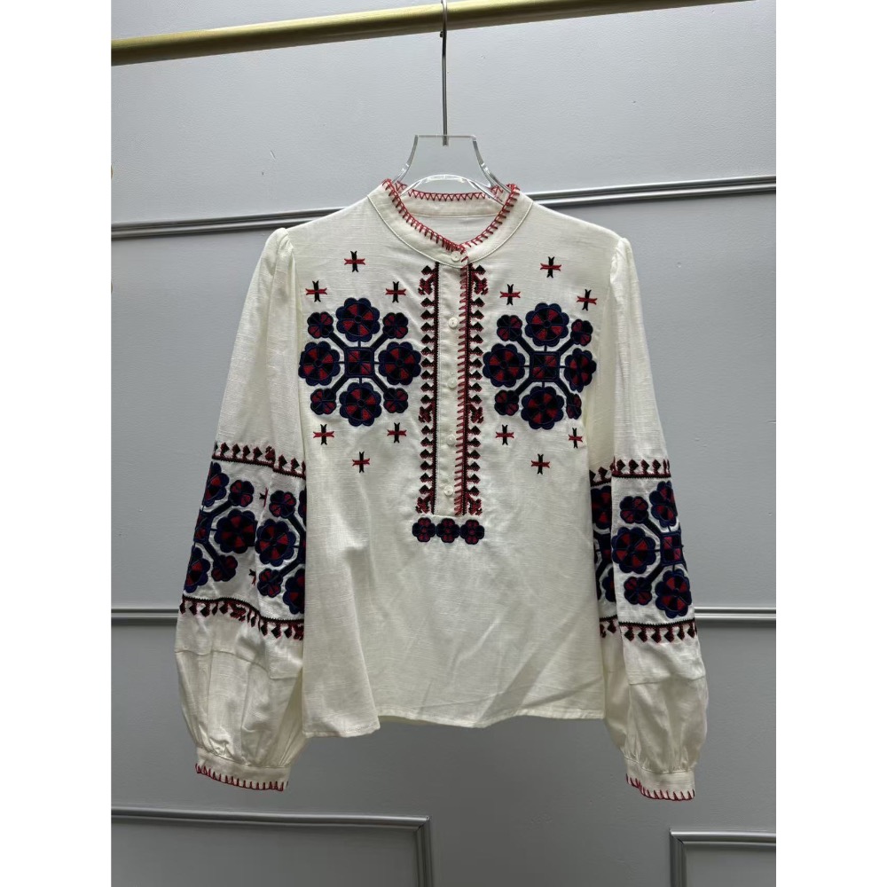 法式宮廷泡泡袖立領精繡上衣-細節圖4