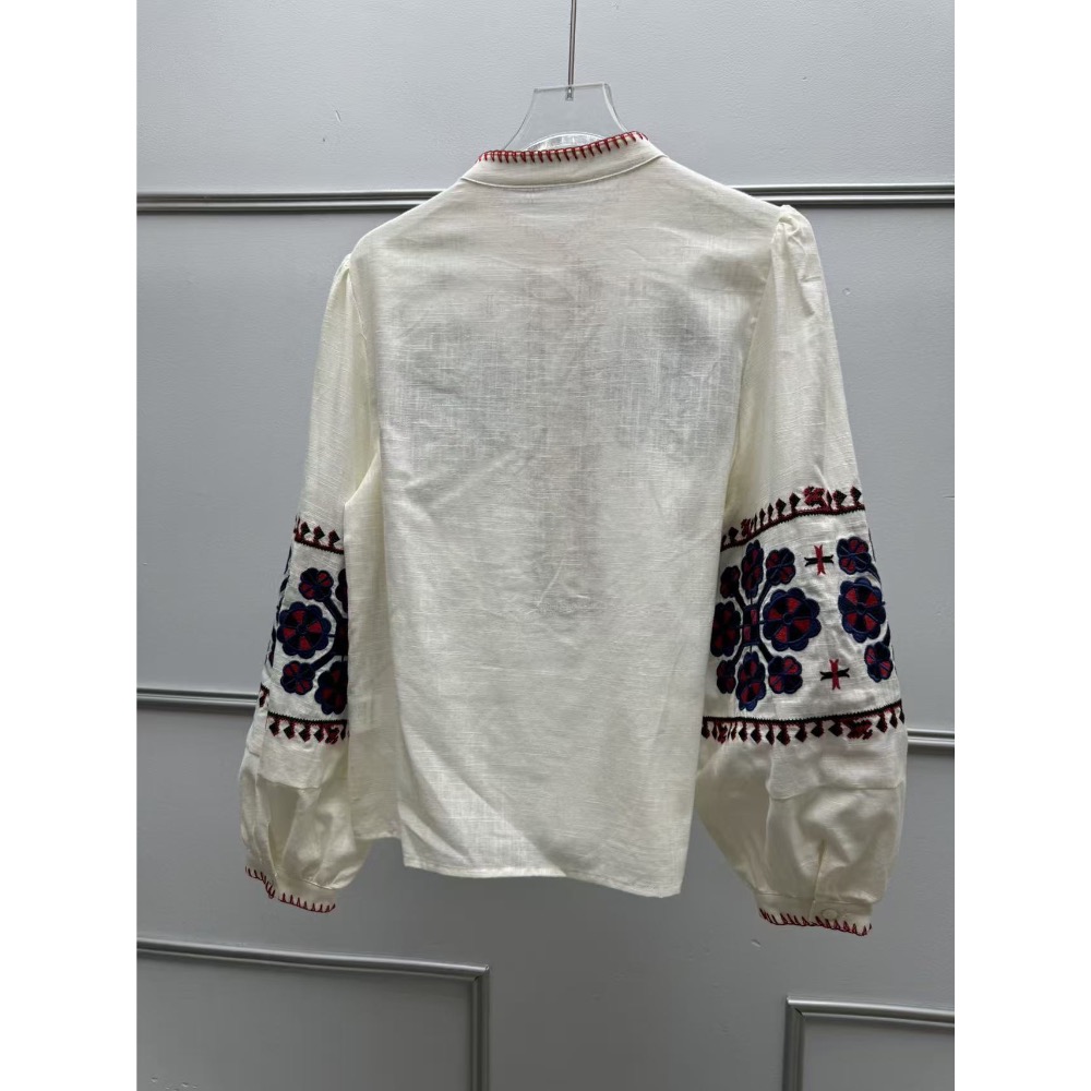 法式宮廷泡泡袖立領精繡上衣-細節圖5