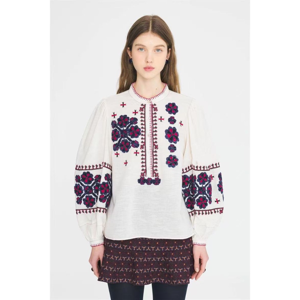 法式宮廷泡泡袖立領精繡上衣-規格圖5