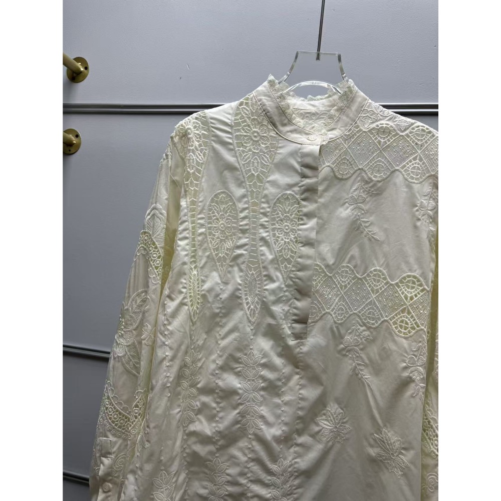 法式復古鏤空刺繡泡泡袖襯衫-細節圖4