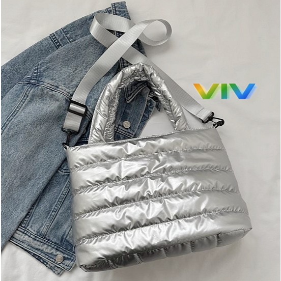 【viv】🇹🇼 4色澎澎雲朵羽絨太空包/銀色/BA822/媽媽包軟包/旅行包/郵差包/斜背包/休閒極簡大容量-規格圖10