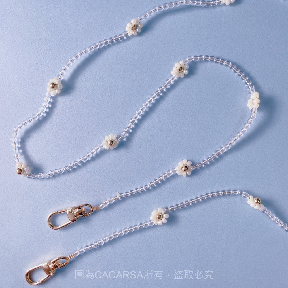 ☆現貨☆日系小花 串珠造型 手機掛鍊 (贈手機墊片) 白色小花 手機鍊 日系手機繩 手機掛鍊 斜背帶 包包背帶 手機鍊-細節圖4