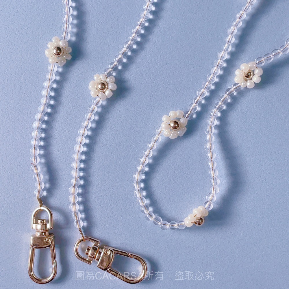☆現貨☆日系小花 串珠造型 手機掛鍊 (贈手機墊片) 白色小花 手機鍊 日系手機繩 手機掛鍊 斜背帶 包包背帶 手機鍊-細節圖5