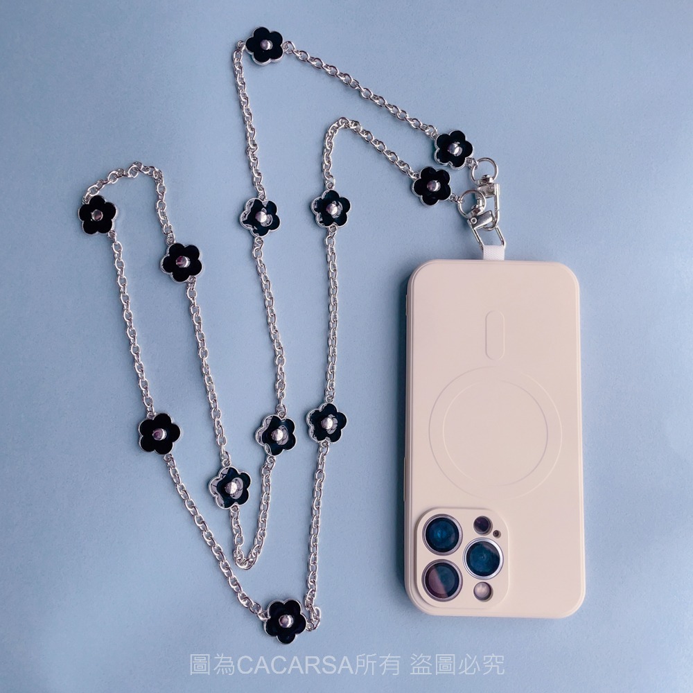 ☆現貨☆日系黑色小花造型手機掛鏈 黑色小花 金屬手機掛鍊 日系 手機掛繩 斜背鍊 手機鏈-細節圖3