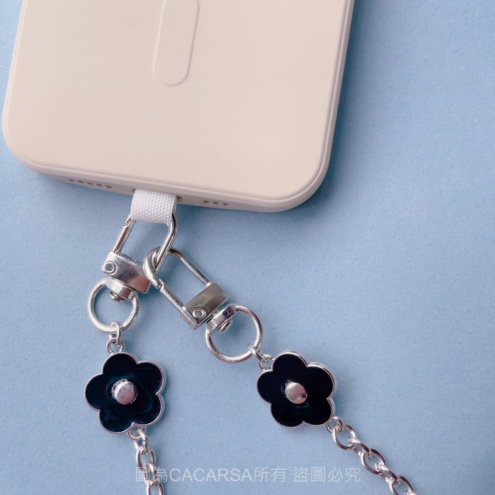 ☆現貨☆日系黑色小花造型手機掛鏈 黑色小花 金屬手機掛鍊 日系 手機掛繩 斜背鍊 手機鏈-細節圖4
