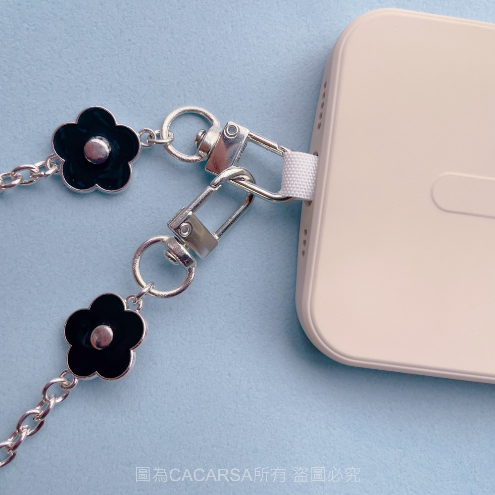 ☆現貨☆日系黑色小花造型手機掛鏈 黑色小花 金屬手機掛鍊 日系 手機掛繩 斜背鍊 手機鏈-細節圖5