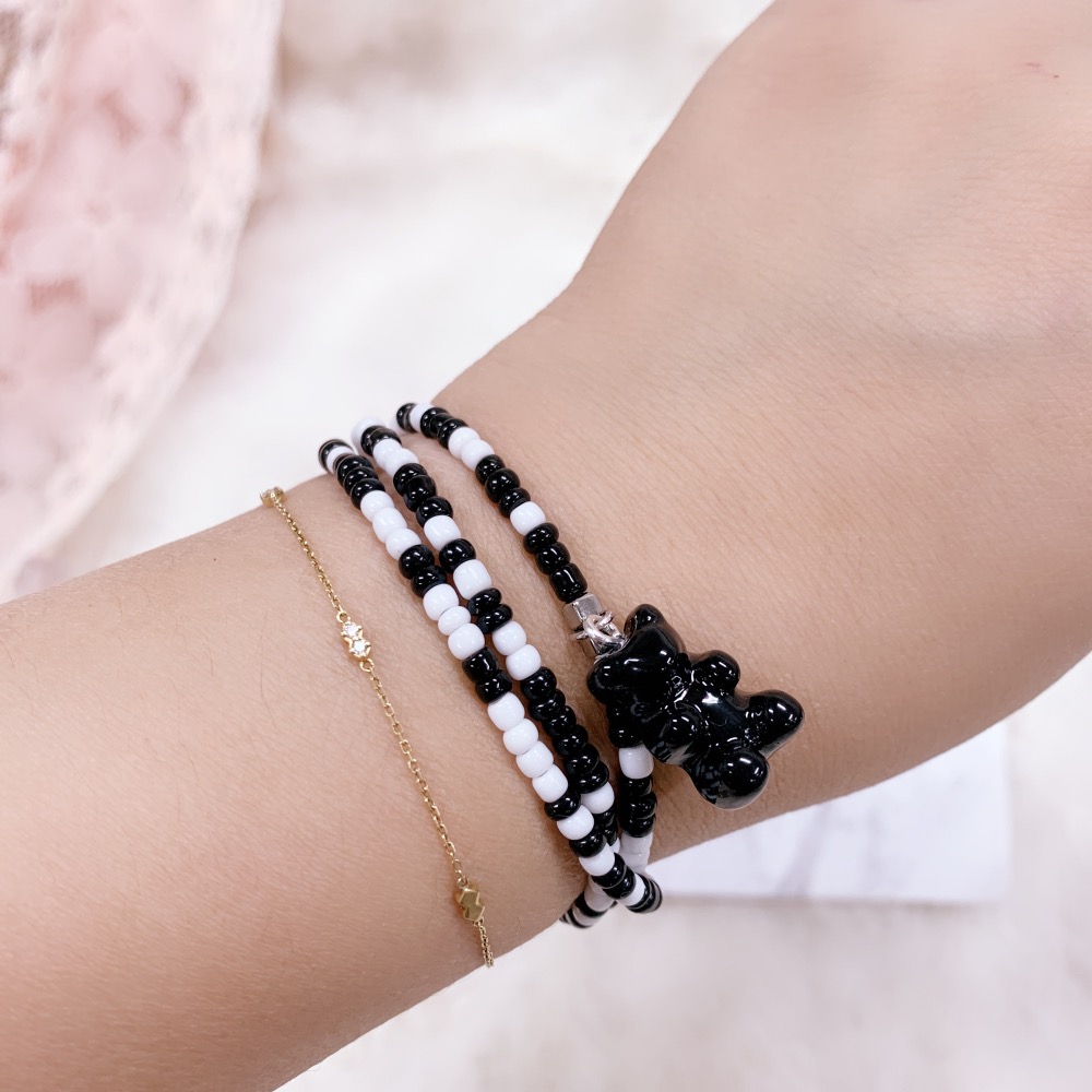 軟糖小熊酷酷手工串珠項鍊手鍊兩用百搭黑串珠項鍊 甜酷風撞色米珠項鍊多巴胺項鍊小眾頸鍊-細節圖2