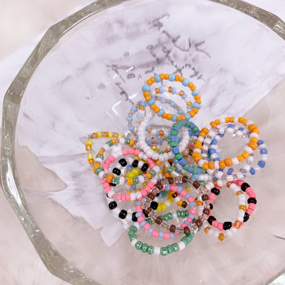 ￼小米珠戒指 串珠戒指 多巴胺珠珠戒指 素圈百搭戒指 手工串珠戒指-細節圖2