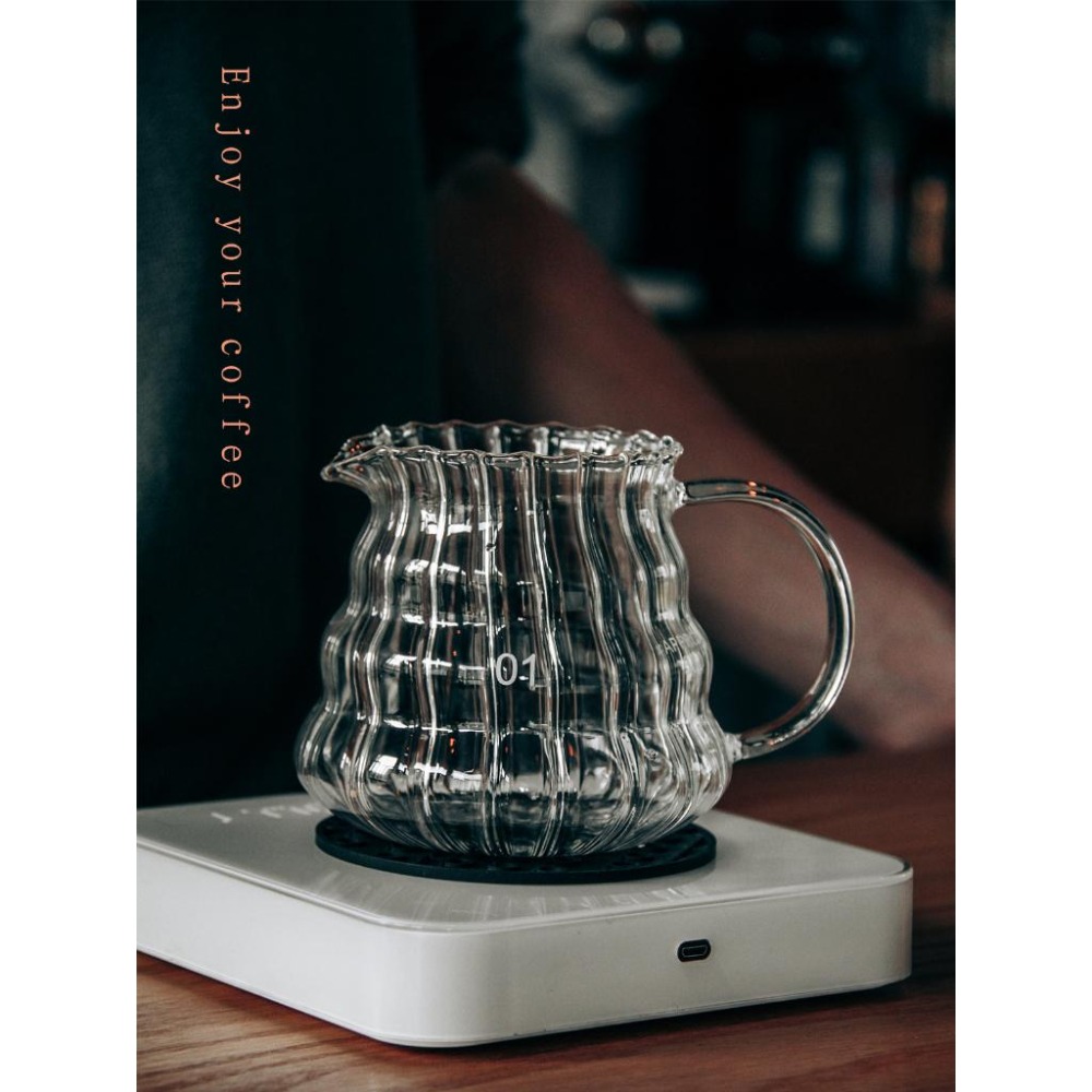 【新品】豎紋雲朵壺 手沖咖啡壺 耐熱玻璃壺360/600/700ml雲朵分享壺 手沖咖啡壺 花茶壺 泡茶壺-細節圖6