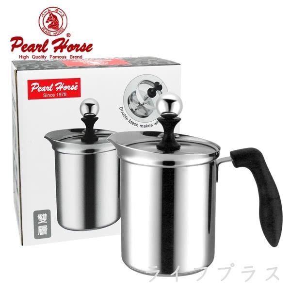 台灣製【Pearl Horse 日本寶馬】玻璃蓋 奶泡器 400cc 雙層濾網 奶泡壺 打奶泡器 咖啡用-細節圖3