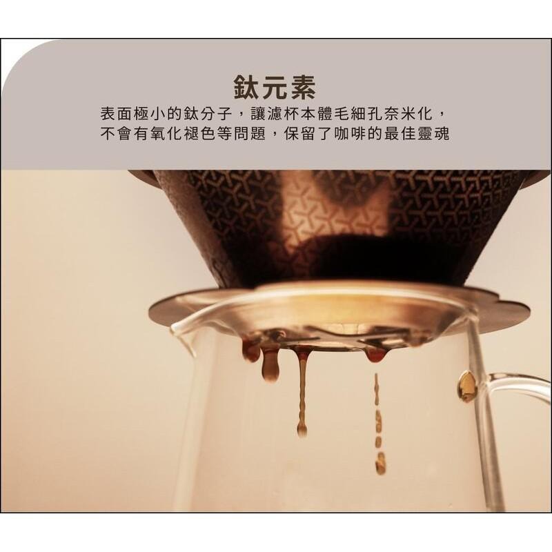 台灣製造 原廠保固 送【不鏽鋼量匙+精品咖啡豆 半磅】Driver 小山濾杯 微粒鈦不鏽鋼濾杯 咖啡金 升級版咖啡濾杯-細節圖6