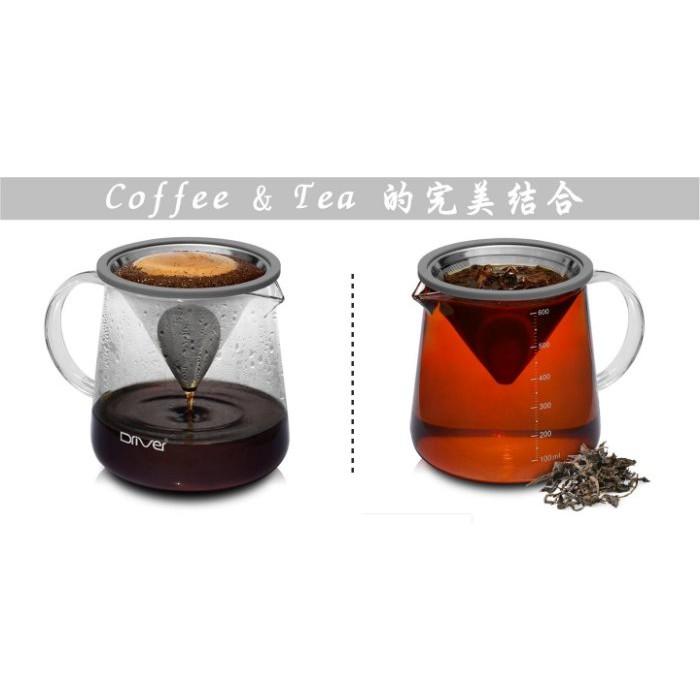 送【計量匙+專用清潔棉】Driver Moka 濾杯壺組600│400ML 兩用濾杯 咖啡壺 泡茶壺 玻璃分享壺 沖茶器-細節圖2