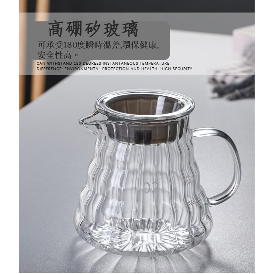 【新品】豎紋雲朵壺 手沖咖啡壺 耐熱玻璃壺360/600/700ml雲朵分享壺 手沖咖啡壺 花茶壺 泡茶壺-細節圖3