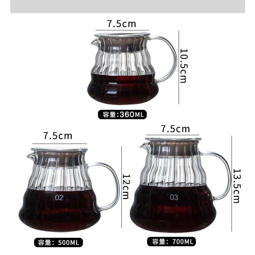 【新品】豎紋雲朵壺 手沖咖啡壺 耐熱玻璃壺360/600/700ml雲朵分享壺 手沖咖啡壺 花茶壺 泡茶壺-細節圖4