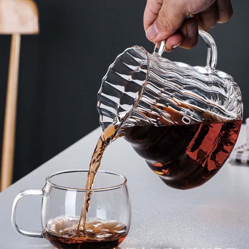 【新品】豎紋雲朵壺 手沖咖啡壺 耐熱玻璃壺360/600/700ml雲朵分享壺 手沖咖啡壺 花茶壺 泡茶壺-細節圖7