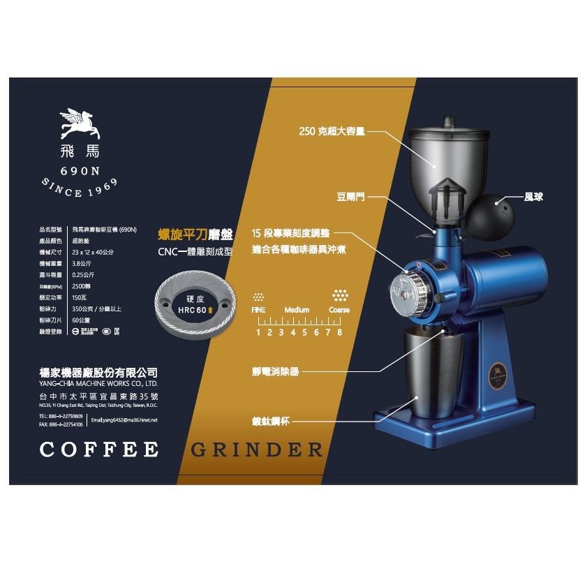 飛馬牌 690N【多款贈品任選~別嚇到】楊家 小飛馬 電動磨豆機 螺旋平刀 優600N/610N/601N 研磨機-細節圖2