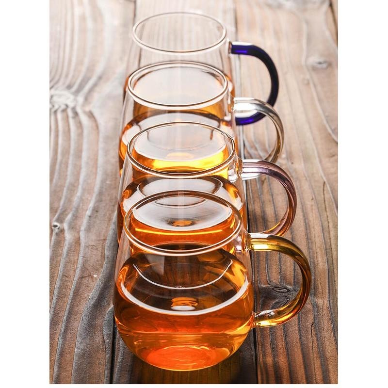 400ml 加厚耐熱透明 多色帶把玻璃杯 杯子 牛奶杯 花茶杯 果汁杯 品茗杯 茶杯 馬克杯 咖啡杯 水杯 茶壺 茶具-細節圖4