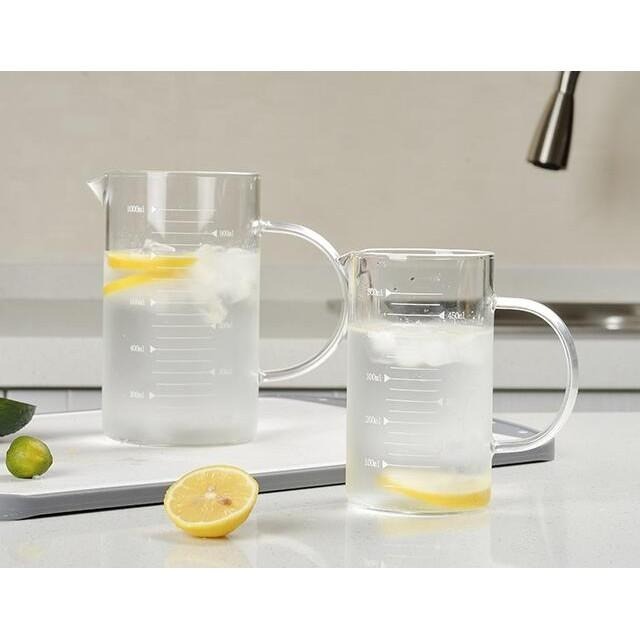 現貨350│500│1000ml 送【清潔棉+計量匙】加厚耐熱玻璃量杯 手柄燒杯 透明水壺 刻度玻璃杯 玻璃量杯 玻璃壺-細節圖9