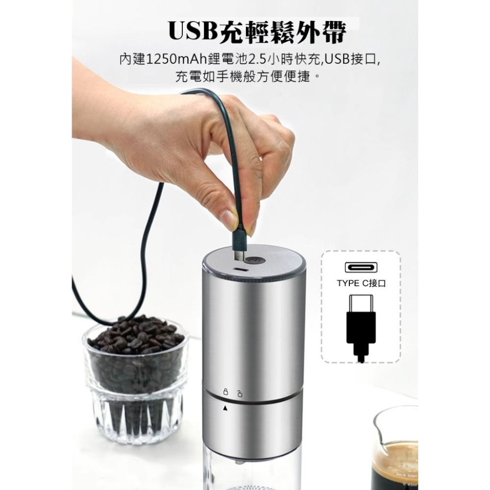 日本 NICOH【送~毛刷、清潔球】USB充電 電動磨豆機 不鏽鋼錐刀磨豆機 磨粉機 磨豆機 咖啡研磨機 NCG-128-細節圖6