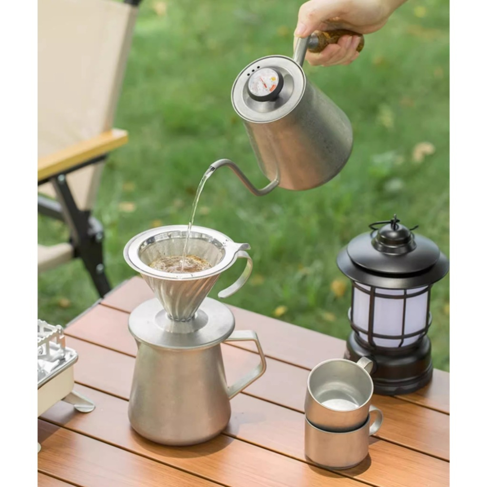 北歐戶外手沖咖啡壺組 復古風 露營套裝 不鏽鋼手沖咖啡組 咖啡壺 咖啡組 手沖壺 細嘴壺 分享壺 手沖濾杯-細節圖4