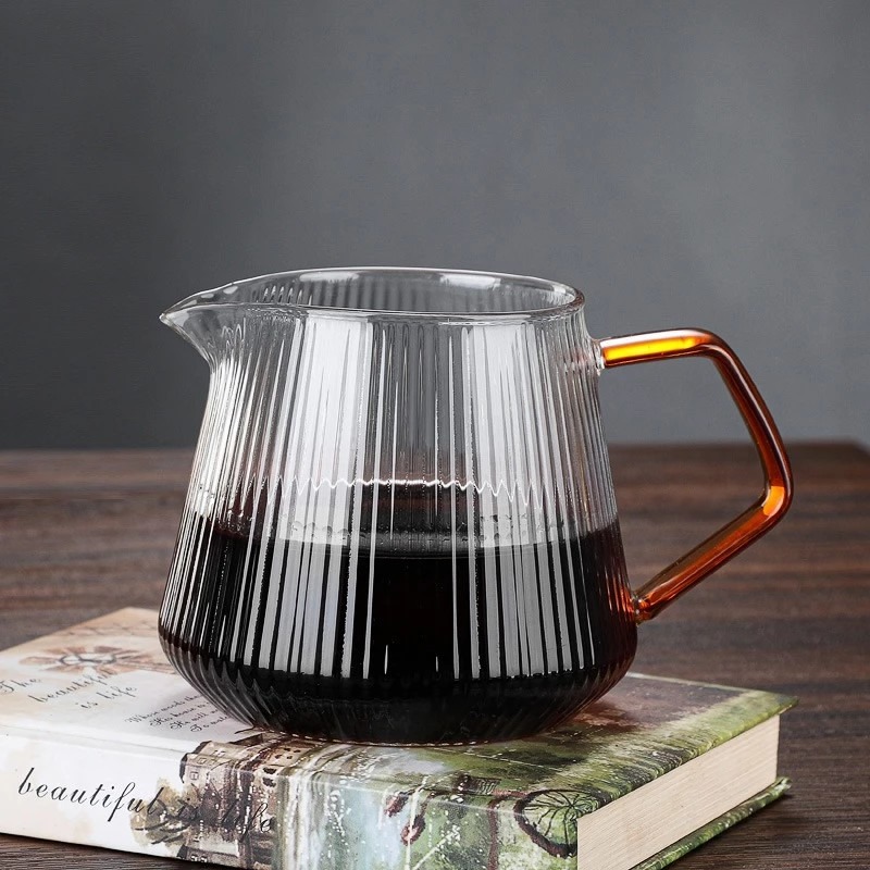 日式豎紋咖啡壺 直紋玻璃咖啡壺 玻璃分享壺 咖啡壺 手沖壺 花茶壺 玻璃壺 咖啡 簡約時尚 適合居家 沖泡方便 咖啡用具-細節圖7