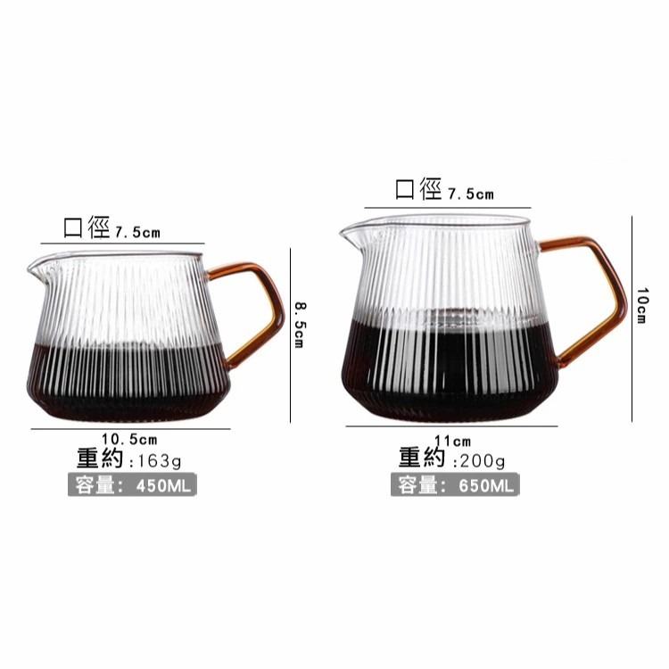 日式豎紋咖啡壺 直紋玻璃咖啡壺 玻璃分享壺 咖啡壺 手沖壺 花茶壺 玻璃壺 咖啡 簡約時尚 適合居家 沖泡方便 咖啡用具-細節圖9