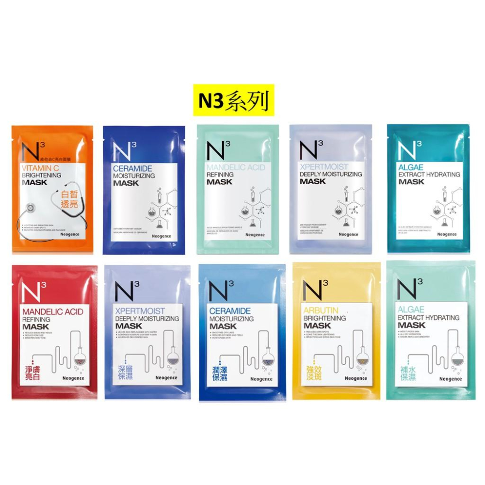 霓淨思 Neogence  N3印度積雪草面膜/澳洲茶樹 /馬鞭草亮白/神經醯胺/冰河醣蛋白/藍藻/杏仁酸/熊果素-細節圖2