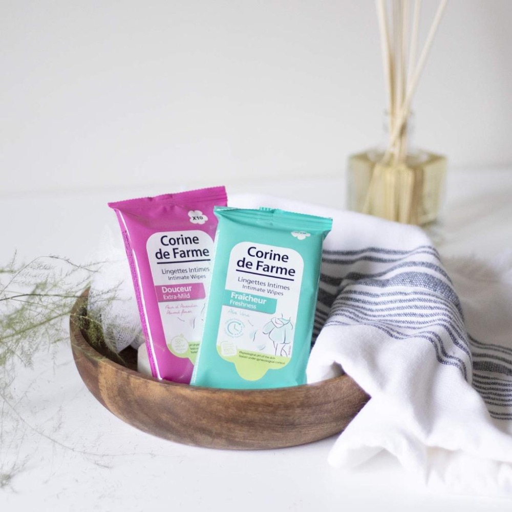 現貨 法國製造 Corine de Farme 自然pH值平衡 100%植物纖維 柔膚私密巾 黎之芙 杏花提取物-細節圖2
