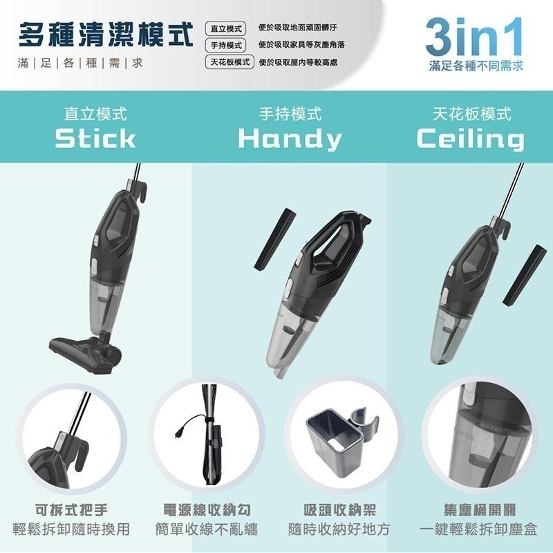 現貨免運［HERAN］禾聯3合1手持式有線吸塵器 HVC-60AB02B / HVC-60AB010 直立式吸塵器-細節圖4