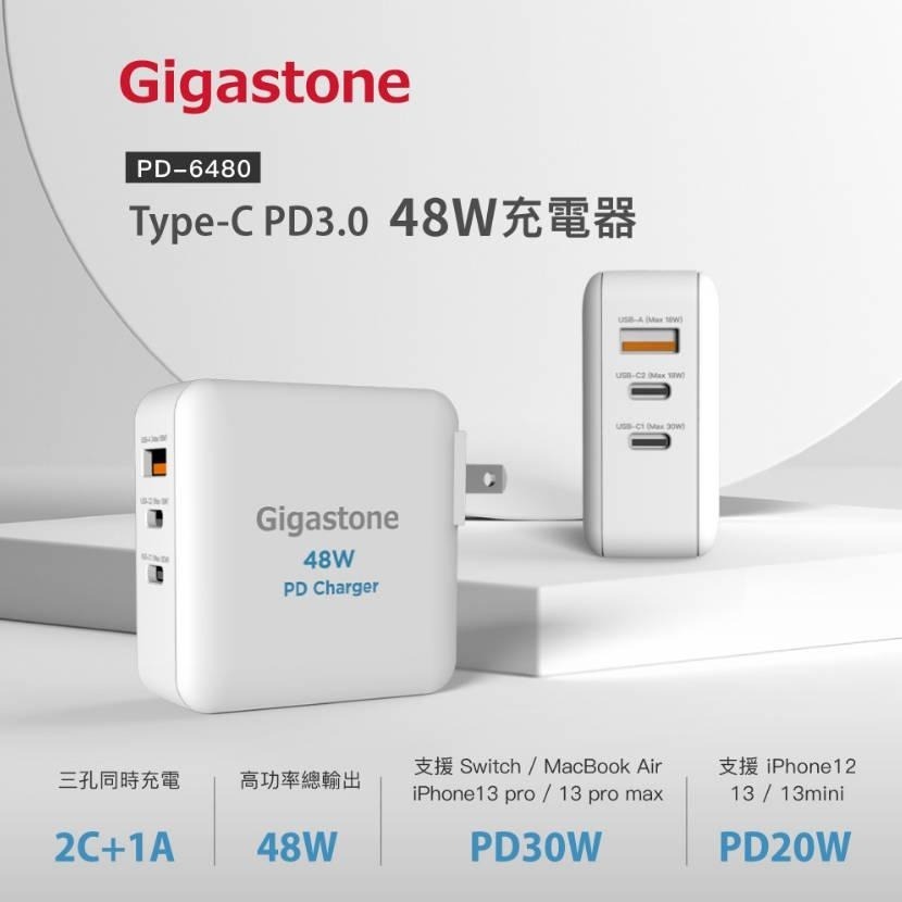 現貨【Gigastone】PD/QC 48W三孔快充充電器PD-6480-細節圖3