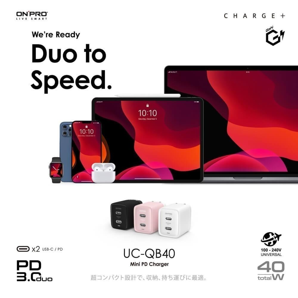 ONPRO UC-QB40 GAN 40W 迷你超急速充電器 雙Type-C 快充頭 雙孔 充電頭 豆腐頭-細節圖7