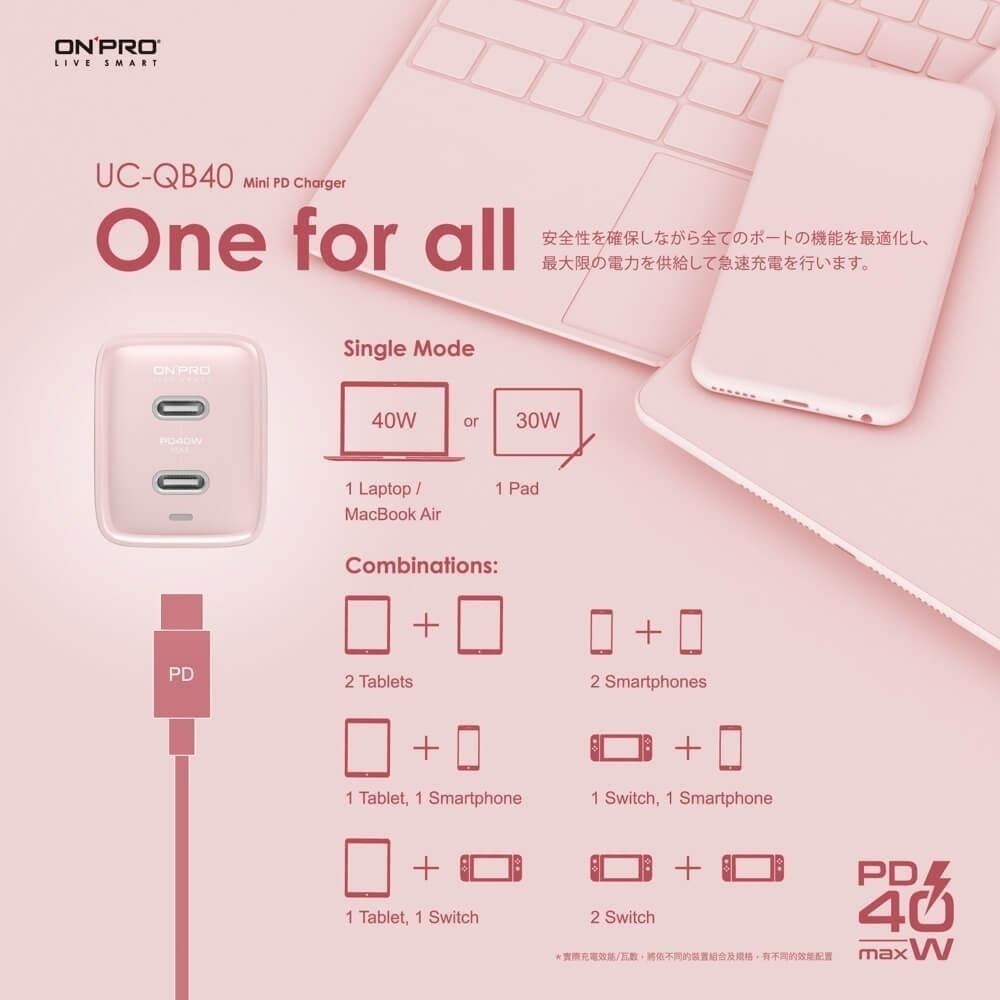 ONPRO UC-QB40 GAN 40W 迷你超急速充電器 雙Type-C 快充頭 雙孔 充電頭 豆腐頭-細節圖8