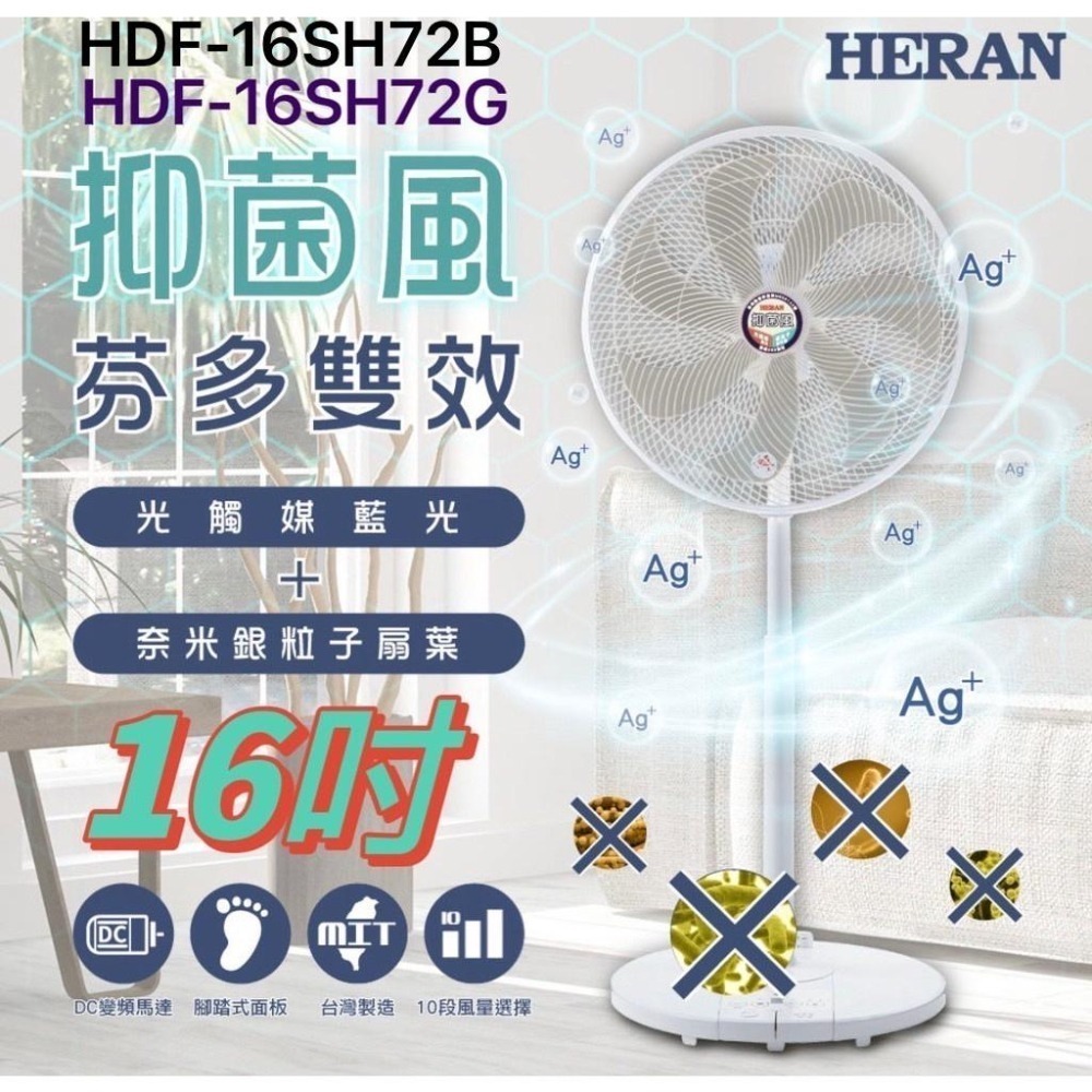 三色可選［現貨免運］禾聯HERAN 16吋奈米銀雙效抑菌光觸媒風扇HDF-16SH72G/16SH72B/16AH72B-細節圖5