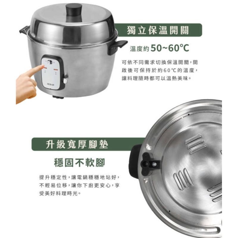 新上市 HERAN禾聯 10人份全304不鏽鋼電鍋_HSC-10UX010 (電鍋 獨立保溫)-細節圖3