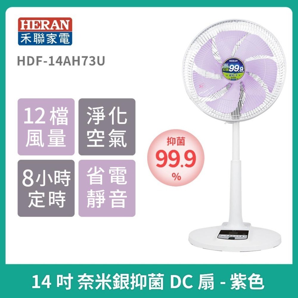 免運［HERAN］禾聯 14吋奈米銀抑菌DC風扇 HDF-14AH73G / HDF-14AH73U  電風扇 DC風扇-細節圖3